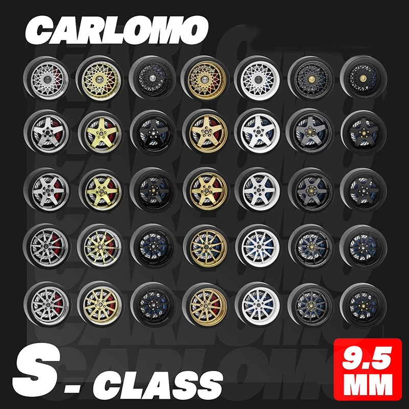 1/64 Hot Wheels Carlomo S-Class Detail-up Sets Wheels With Rubber Tires Brake Disc Assembly Rims for Model Car Tomica 4pcs Set