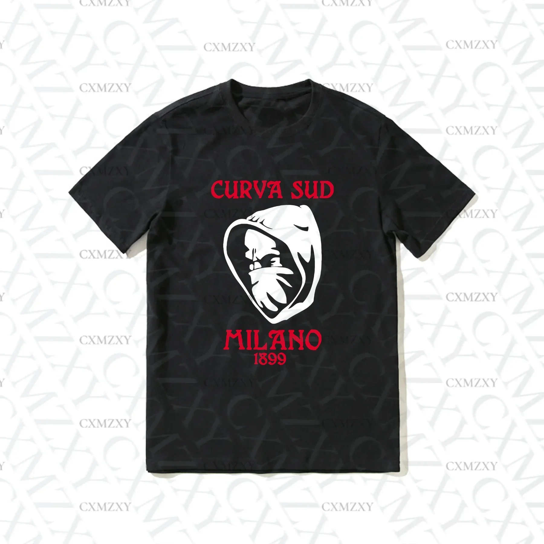 Camiseta Masculina Curva Sud Milan 1899 Preta 100% Algodão Manga Curta Estilo Hip Hop Streetwear - Lançamento Quente de Verão
