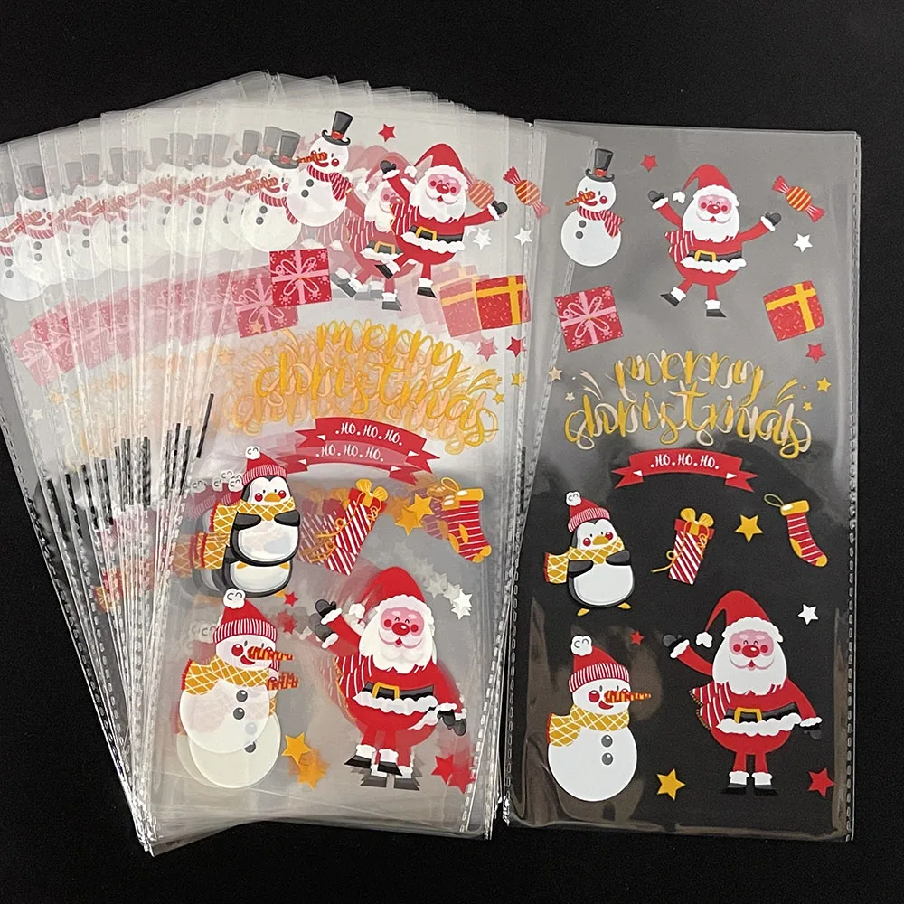 50 Uds. Bolsa de regalo de Navidad bolsas de plástico transparentes para regalos dulces galletas Navidad tienda en casa venta regalo galletas bolsas para envolver