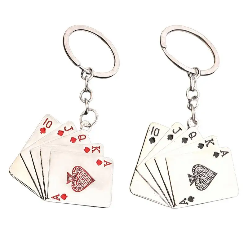 Playing Card Keychain Metal Poker Keyring Ornament Key Chain Playing Card Pendant Poker Enthusiasts For Adults Keys Backpacks