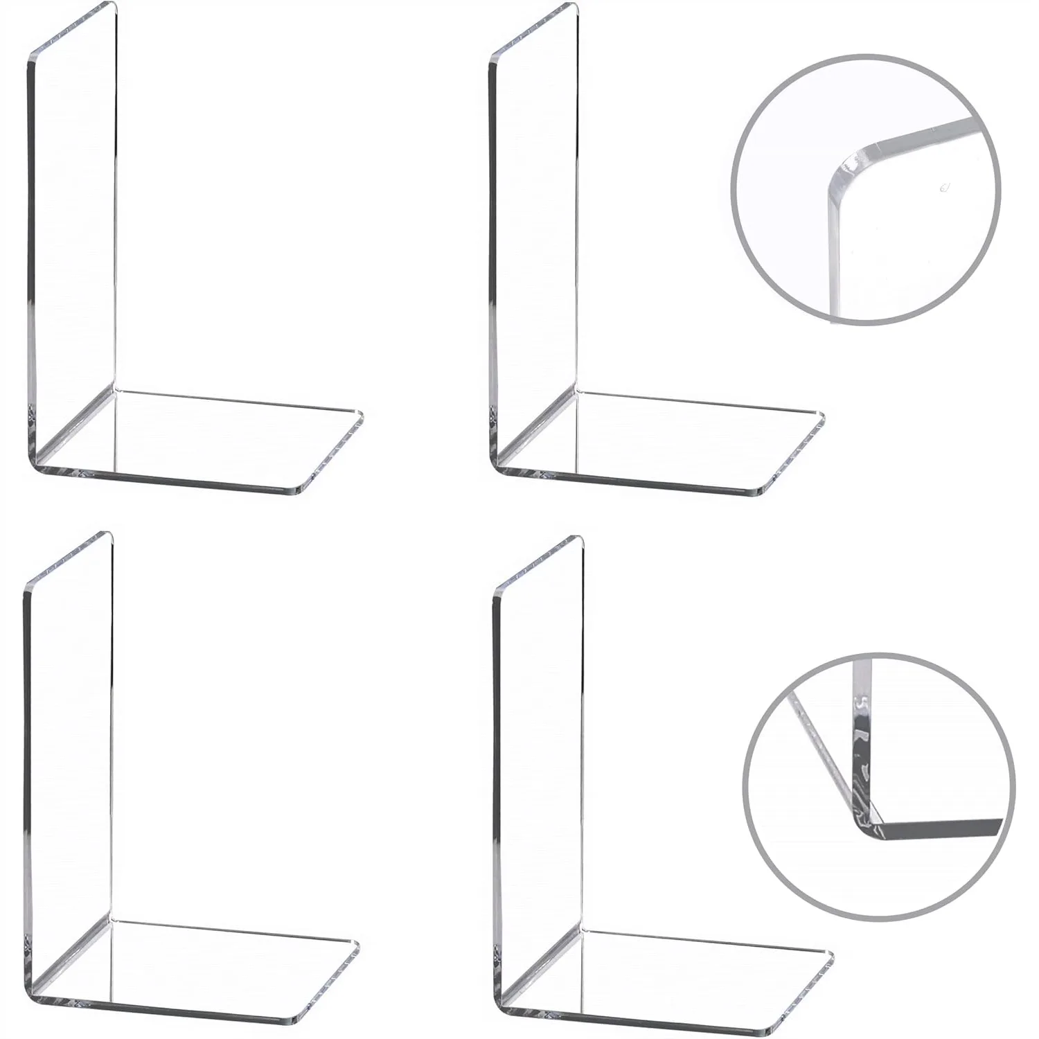 

Clear Acrylic Bookends for Shelves, Heavy Duty Book Stopper for Books/Movies/CDs, 7.3x4.8x4.8 inch, 4 Pack