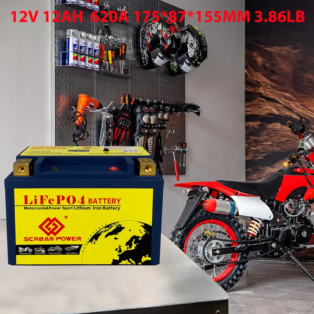 620CCA LiFePO4 Motorcycle Battery with Smart BMS,20L-BS for ATV,UTV,JetSki,4 Wheeler,Mowers,Tractor,Motorboat,Generator (12AH)