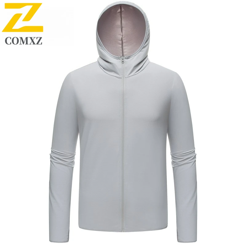 

COMXZ Солнцезащитная куртка для мужчин, тонкая ветровка с капюшоном, быстросохнущая, для бега, активного отдыха, кемпинга, для пар, с защитой от ультрафиолета UPF