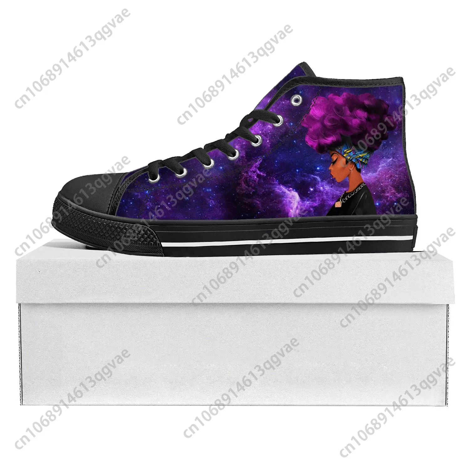 

African Woman Black Pop High Top High Quality Sneakers Mens Womens Teenager Canvas Sneaker Casual Couple Shoes Custom Shoe Black