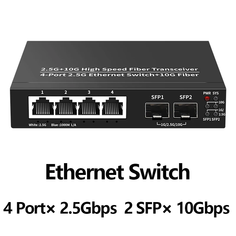 4 Port 2.5GbE Ethernet Switch Unmanaged 2.5Gbps Network Switch 2 Port 10Gb SFP+ Slot Home Lab Setup Switch Plug and Play
