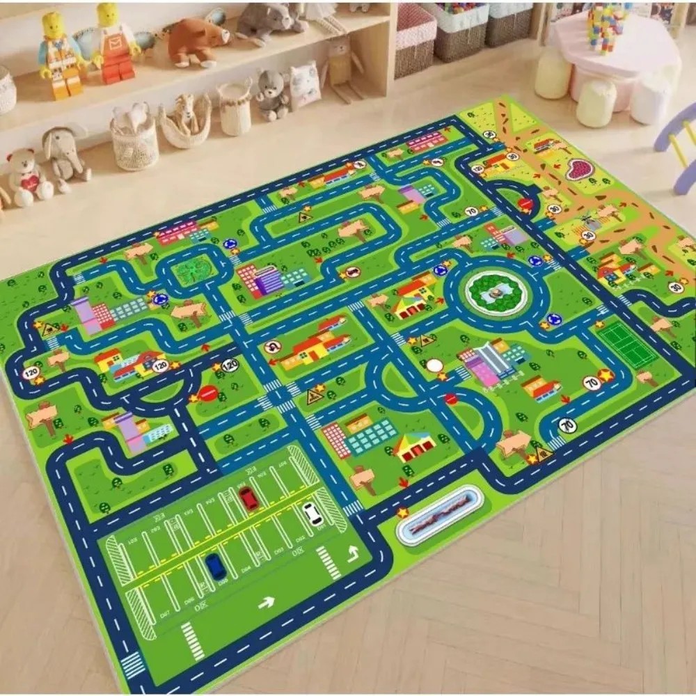 VIKAMA Verkehrsspielmatte für Kinder, Spielzeugautomatte mit Straßenschienen und Parkplatz, Spielmatte, geeignet für Wohnzimmer und Schlafzimmer