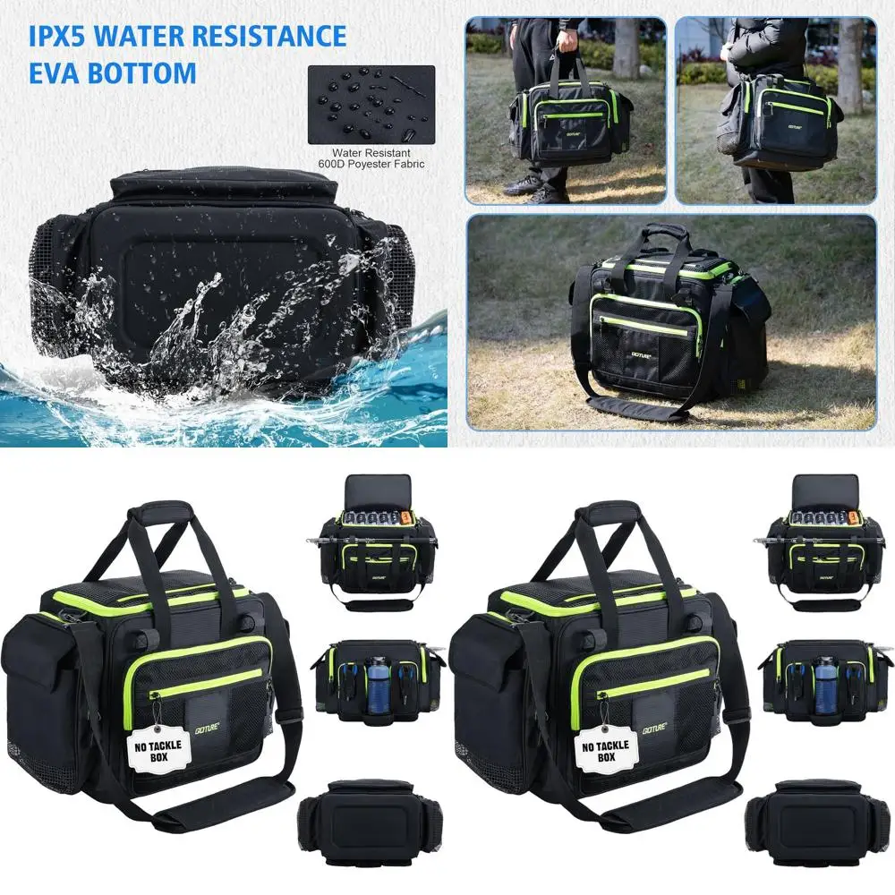 

Large 600D Waterproof Saltwater Fishing Gear Bag with IPX5 EVA Base, Holds 6+3 Fishing Trays (Not Included), Suitable for Men -