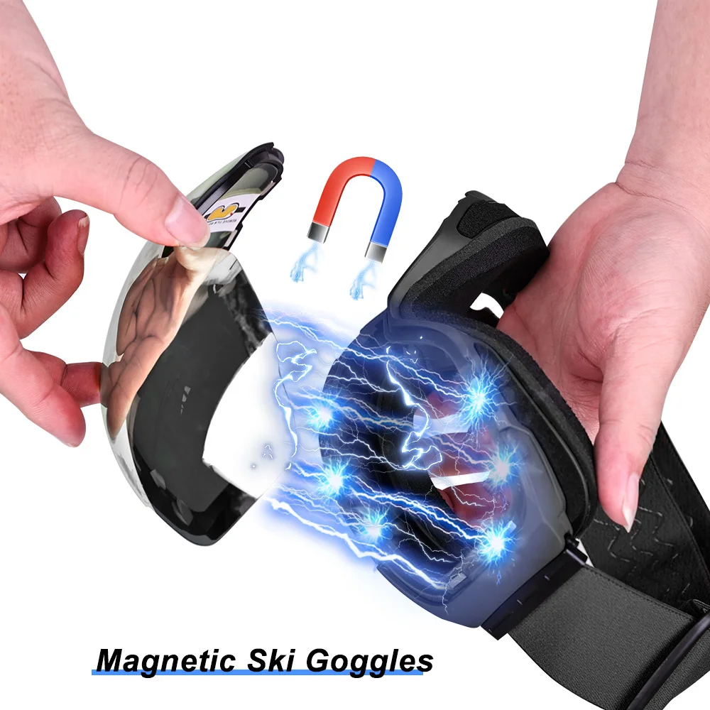X-TIGER نظارات التزلج المغناطيسية مجموعة طبقات مزدوجة مكافحة الضباب على الجليد نظارات الثلج نظارات رياضية الكبار حماية