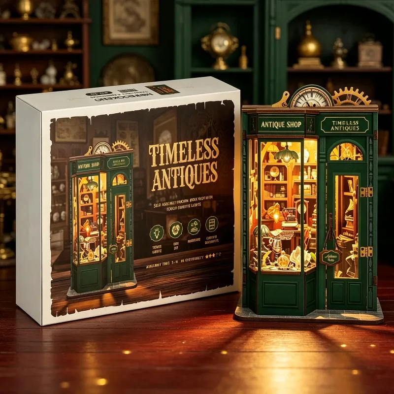 DIY Book Nook Timeless Antiques 3D Wooden Puzzle Miniature Dollhouse Handmade Model Kit Home Decor Birthday Gift For Adults Toys