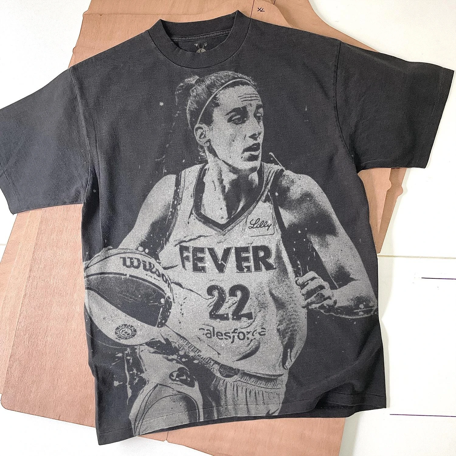 Caitlin Clark Bleached T-Shirt: Handmade Faded Black Basketball Tee