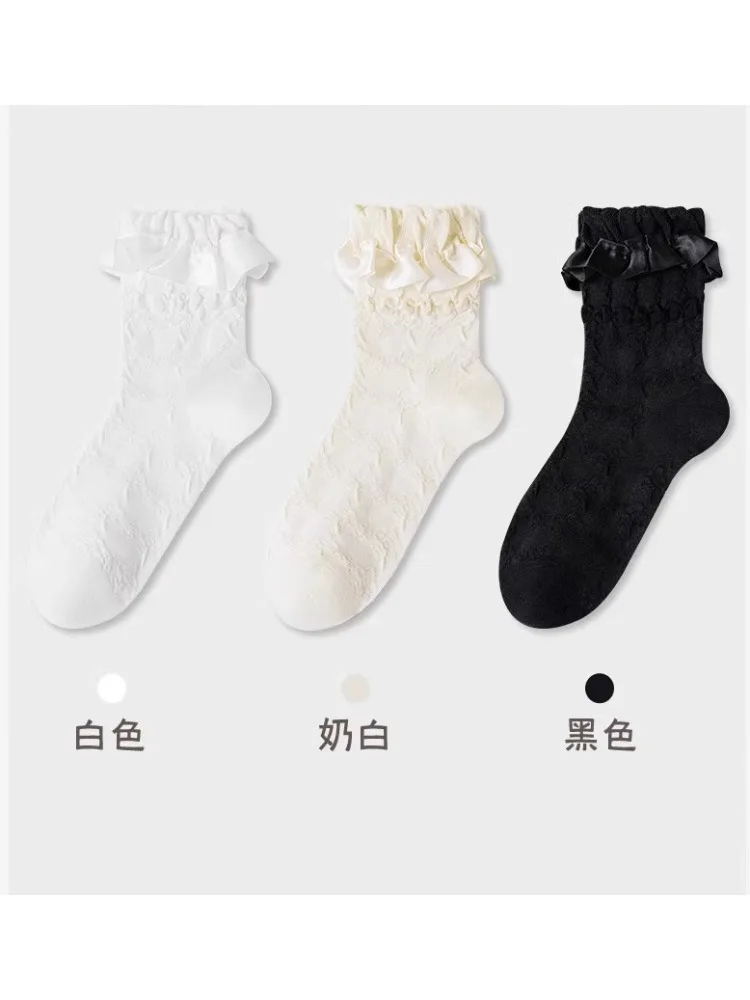 3 أزواج امرأة لوليتا لطيف أسود أبيض الجوارب مجموعة الربيع الصيف الإناث سيدة بنات الدانتيل Kawaii الجوارب للنساء #1