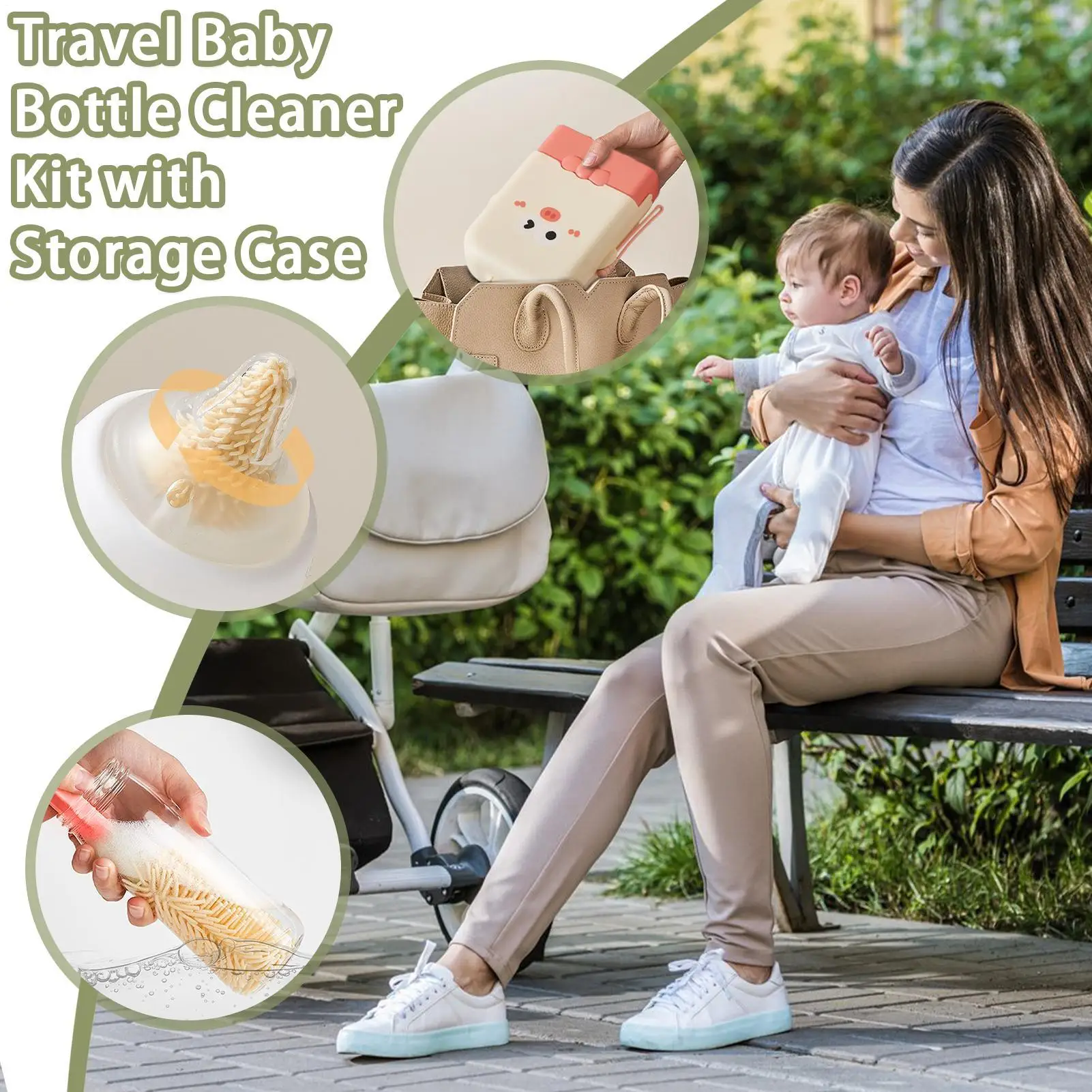 

Bottle Cleaning Kit Bottle Washing Kit With Storage Case Washer Scrubber Foldable Drying Rack Vertical Portable For Feeding