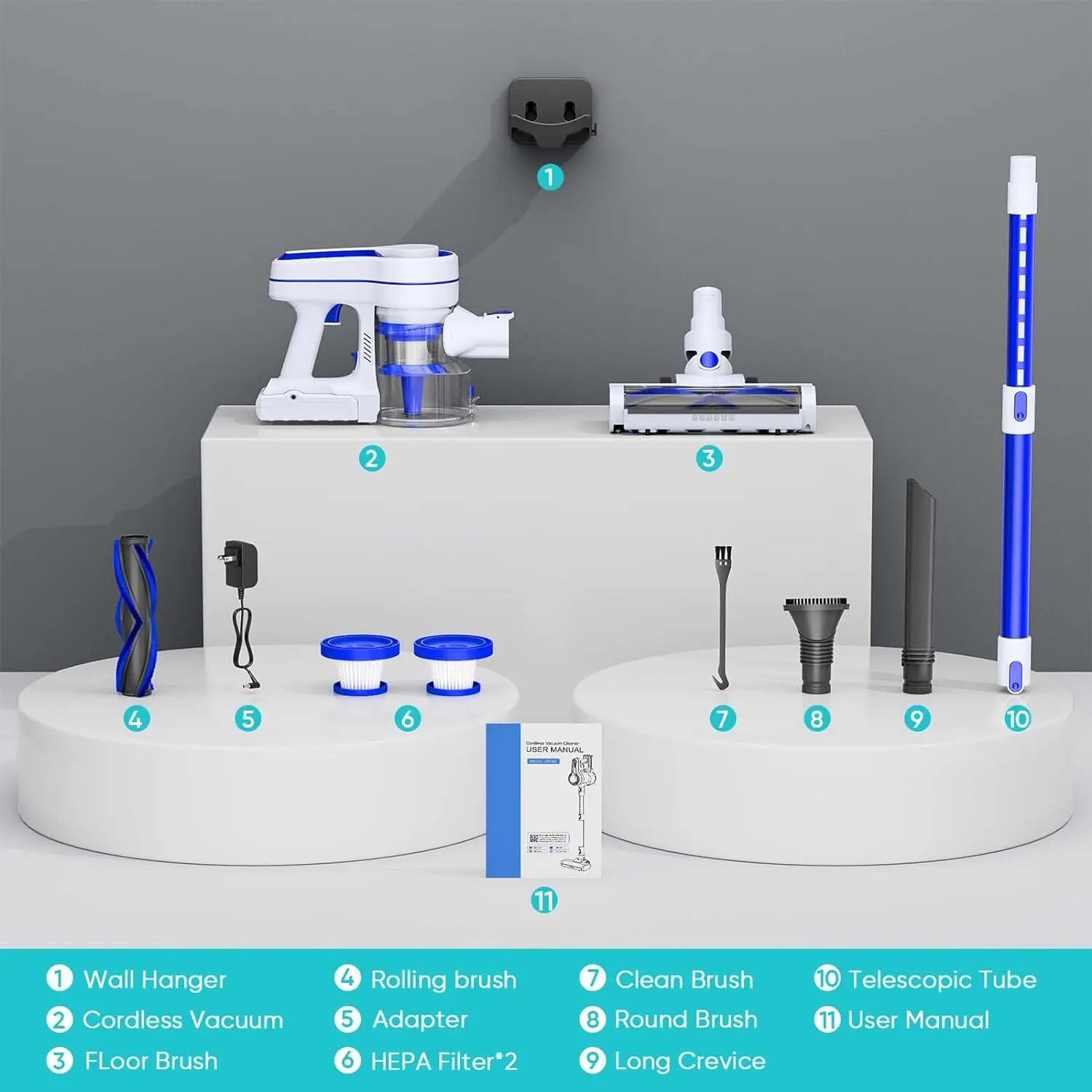 EICOBOT AR182 Cordless Vacuum Cleaner, 26Kpa Suction Power, 40 Minute Run Time, 6 LED Lights, Handheld Vacuum Cleaner