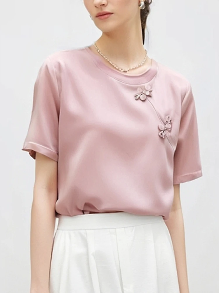 

Loose Fit round Ne ort Sve T-irt Korean Sle Comfortable Breathable Summer Top Ele Anti-Aging oulder Line