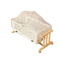Wooden Baby Bassinet Feed Mosquito Net Parallel Swing Children's Bed