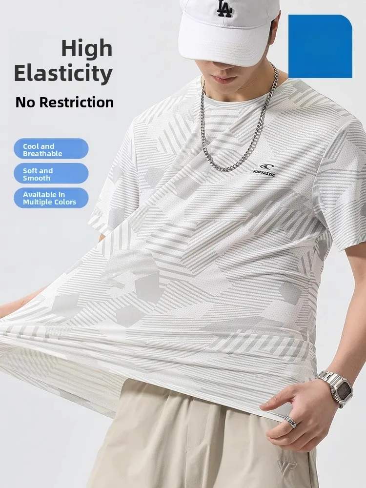 

Jeanswest Ice Silk Short Sleeve T-Shirt Men's Summer 2026 New round Neck Quick Dry Fitness Top Thin Loose Body Shirt