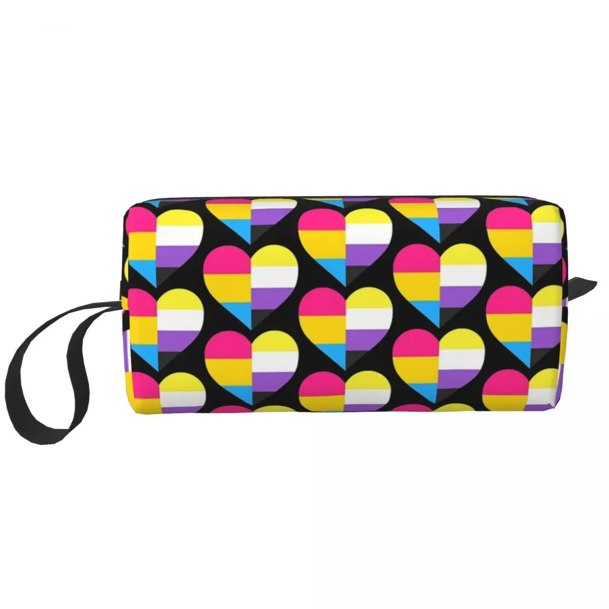 Pan e Nonbinary Pride Heart Makeup Bag para mulheres, organizador de cosméticos, kit Dopp, armazenamento, higiene pessoal, beleza Pencil Case