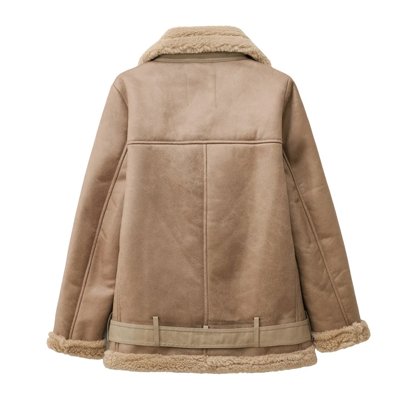 2025 new European and American women's fur one long sleeve standing collar double-sided jacket fur one thick warm coat