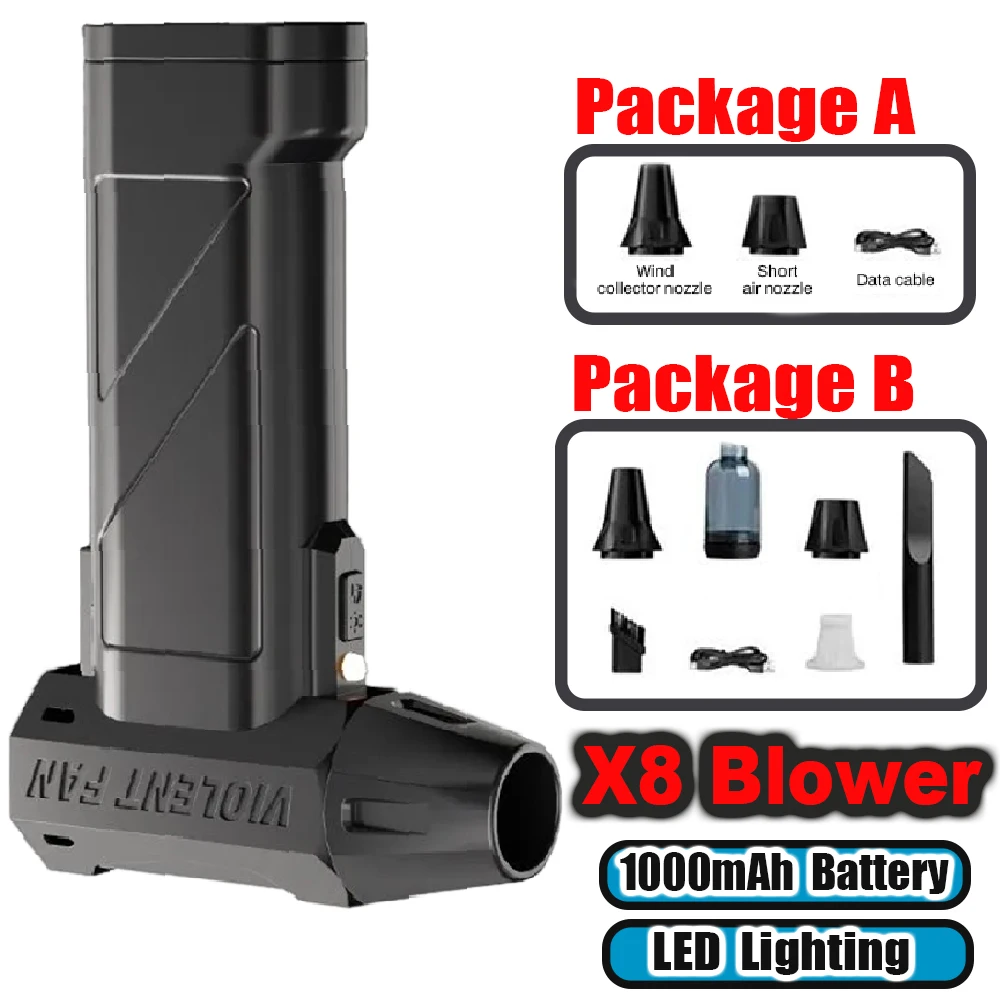 

X8 Мощный пылеочиститель 300000 об/мин Бесщеточный двигатель Электрический воздуходувка Type-C Перезаряжаемый воздуходувка Турбовентилятор для очистки