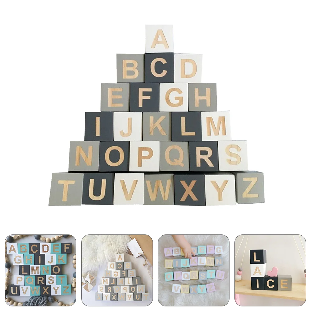 26 Pcs English Letters Decoration DIY Alphabet Cube Wooden Blocks Household Baby