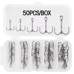 120/50Pcs /box Black Fishing Hook High Carbon Steel Treble Overturned Hooks Fishing Tackle Round Bend Treble for Bass