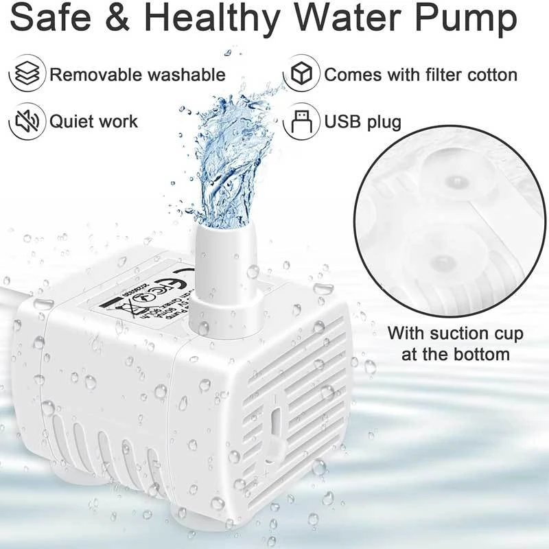 Cat Water Pump with Lighting Remind Ultra Quiet Water Pump Stop Working without Water Prevent Dry Durning for Pet Water Fountain