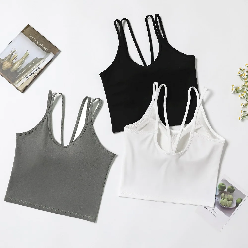 Cotton Double Shoulder Strap Chest Pad Suspender Top Comfortable Beautiful Back Underwear One Piece Pajamas Women Sleep Vest