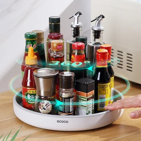 

Ecoco 360 Rotating Seasoning Storage Rack Holder Oilproof Non-slip Spice Seasoning Organizer Shelf Tray Kitchen Organizer Acces