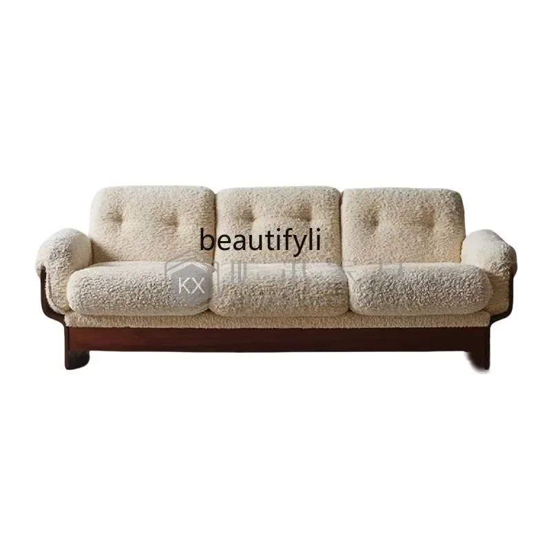 

A48 Cream, lamb wool fabric living room casual, Italian, single and double triple sofa