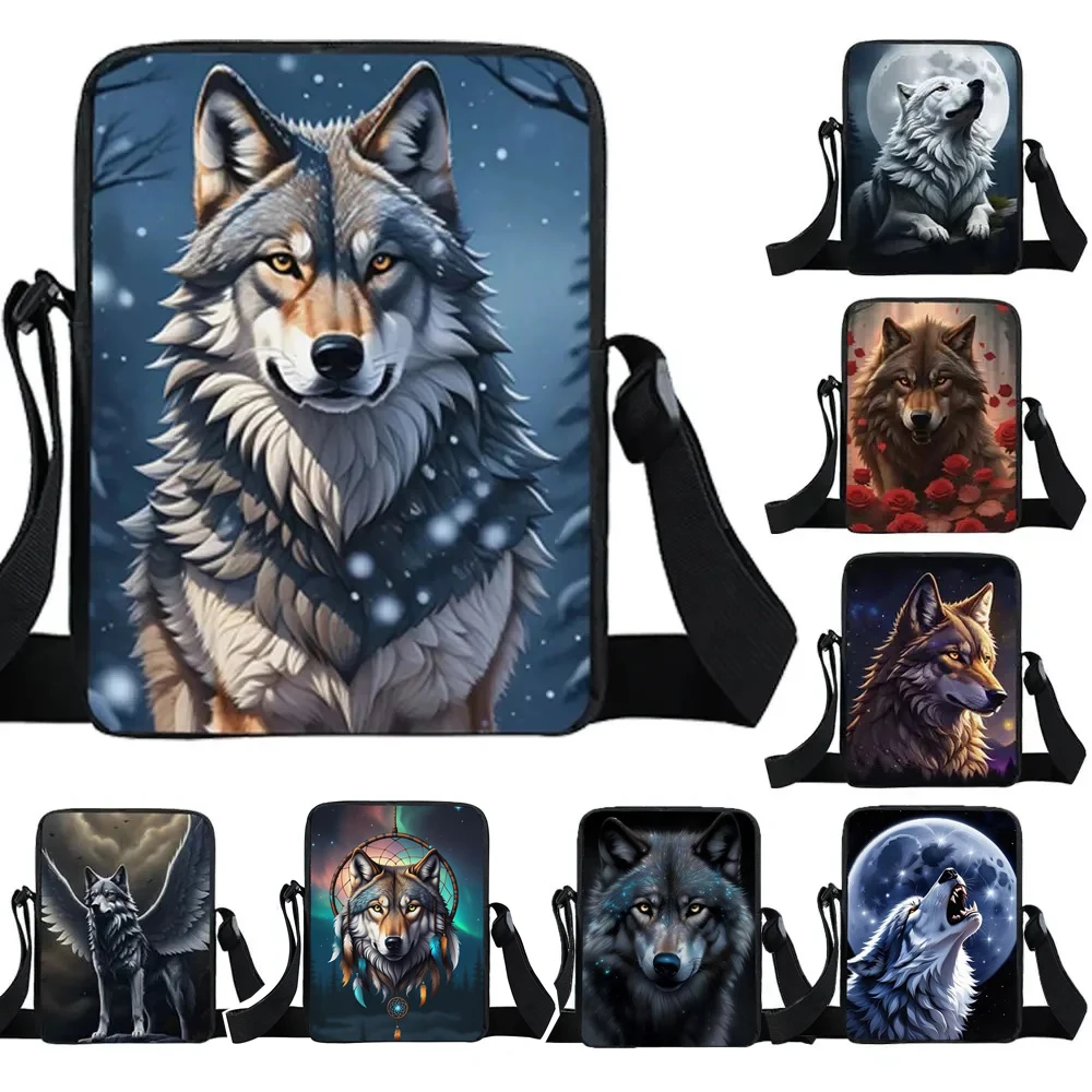 Howling Wolf Pattern Crossbody Bags Wolf Under The Moonlight Women Handbag Shoulder Bags Messenger Bag Key Phone Holder Book Bag