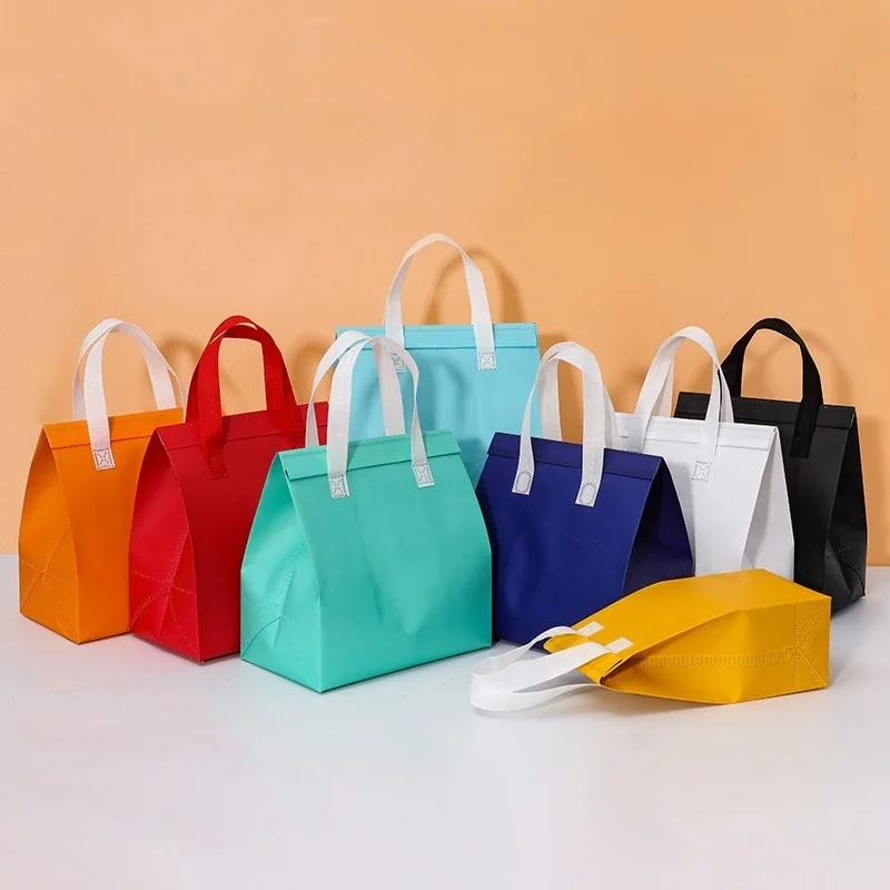 10/25PCS Recyclable Insulated Nonwoven Tote Bags | Custom LOGO | Food/Cake/Drink Delivery & Takeout Bags