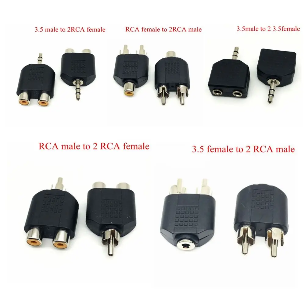 1PC RCA Y Splitter AV Audio Video Plug Converter 1 Male to 2 Female Adapter Kit Lotus Color AV Jack RCA Plug To Double 5 Styles