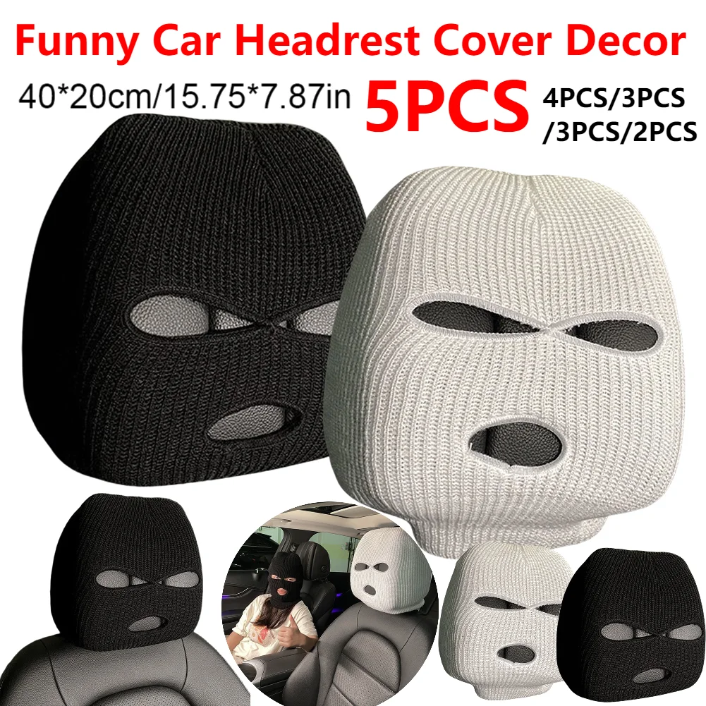 

Funny Face Cover Halloween Car Headrest Covers Three Hole Elastic Seat Protector Decor Anti-Theft Sign