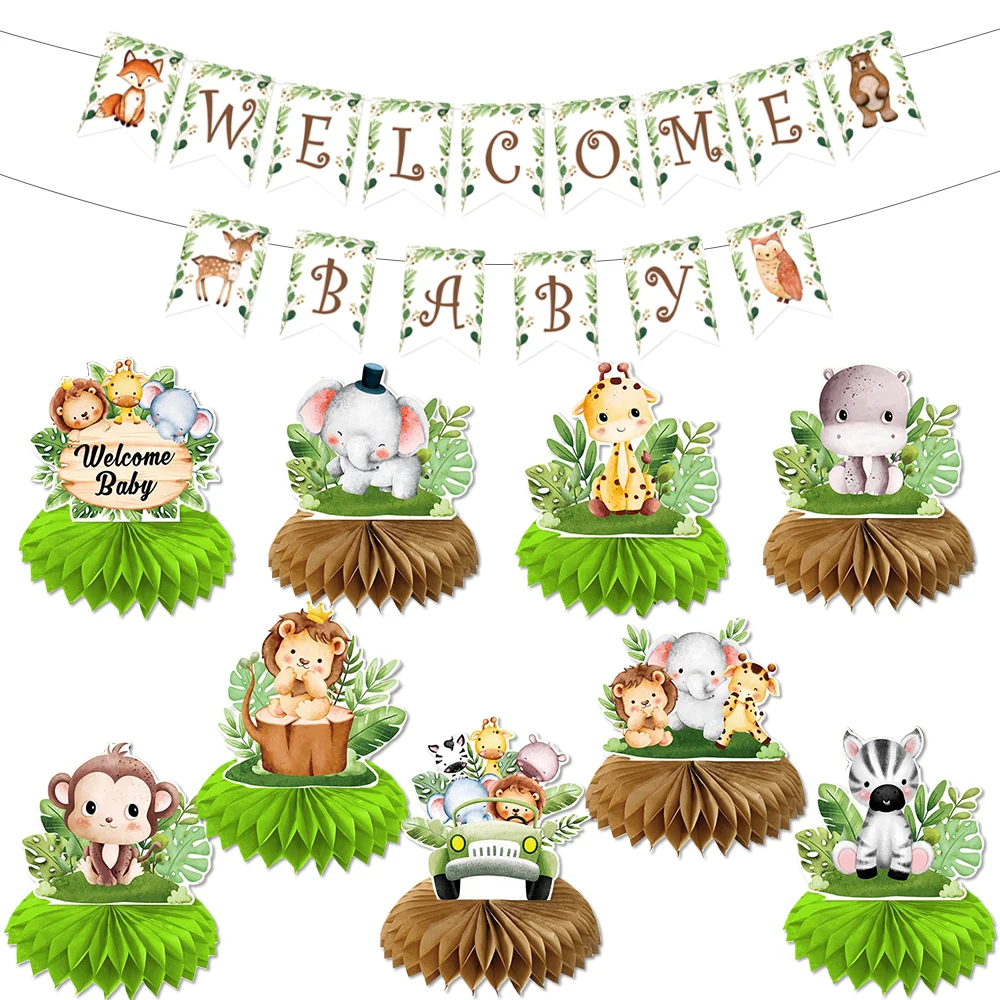 11 Pcs Welcome Party Decorations Jungle Animals Centerpiece Table Decorations for Shower Gender Safari Birthday Party Supplies