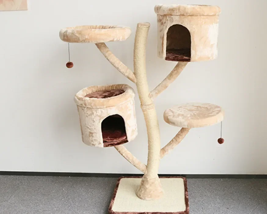 Hot SalesBeige Big Multi Layer Solid Wood Large Luxury Pet Toy Furniture Cat Frame Cat Villa