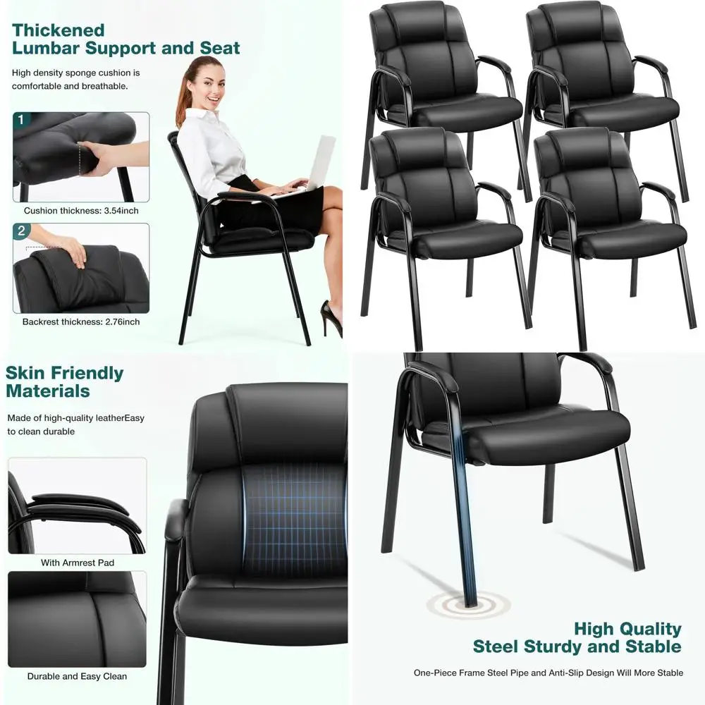 

Set of 4 Leather Office Chairs with Padded Arms for Home, Office, Church, and Waiting Rooms