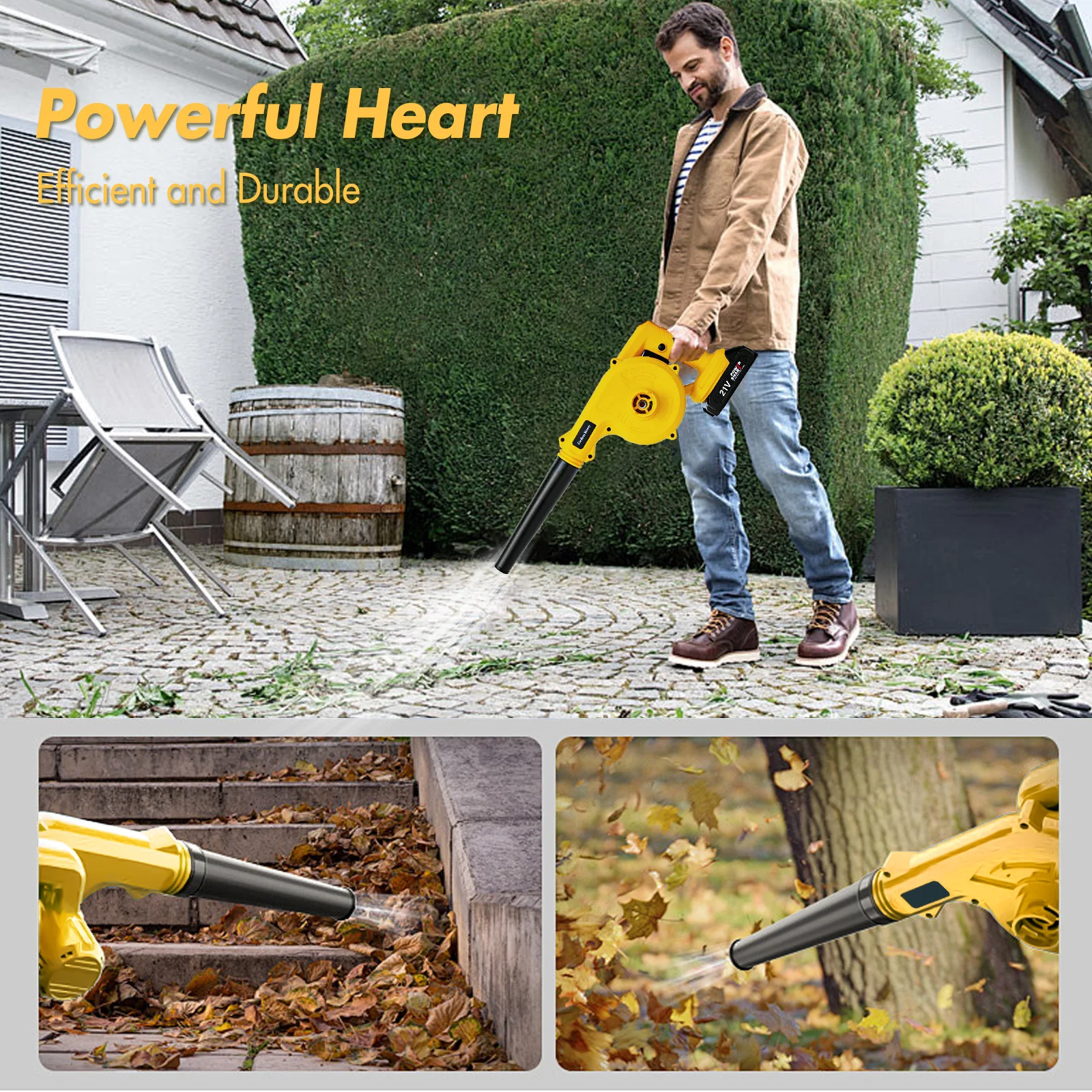 Blower 21V Portable Cordless Leaf Blower 2-in-1 with 2.0Ah Battery and Charger for Lawn Care Leaf Blowing Debris Cleaning Dust
