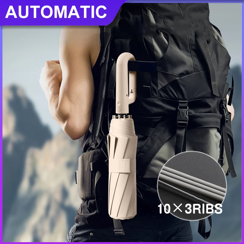 

Automatic folding umbrella, portable hook, buckle handle, umbrella, sun, rain, and UV protection travel umbrella