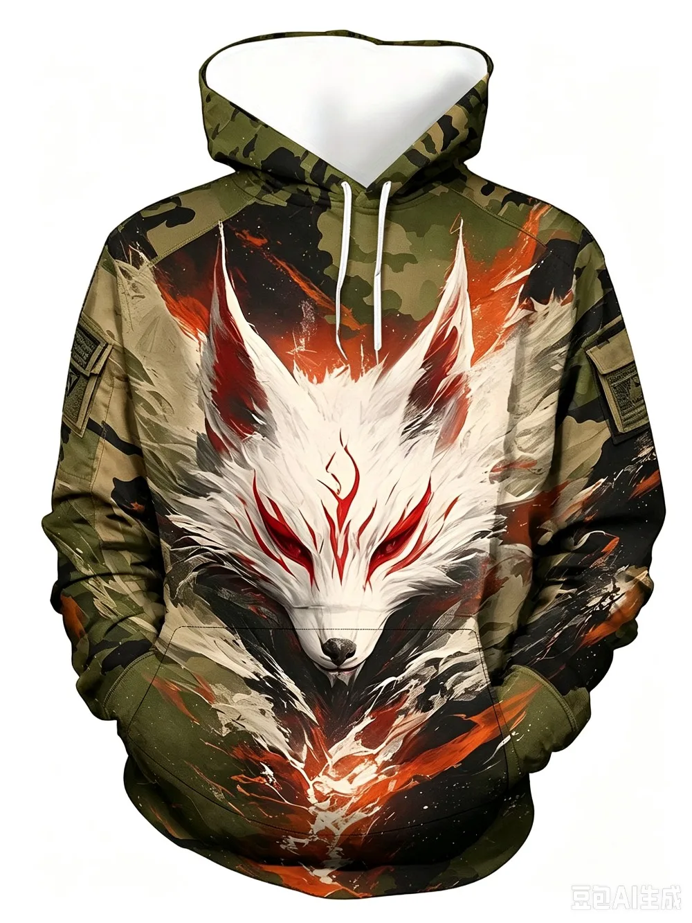 Wolf Head Flame Texture 3D Printed Men's Autumn and Winter Hooded Sweatshirt for Casual Outdoor Sports Street Trend Clothing Top