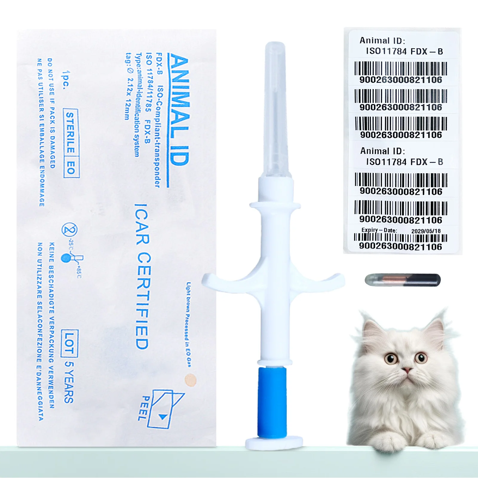 READELL 10pcs 유리 태그 개/고양이/말/물고기 칩 RFID 마이크로 칩 주사기 트랜스 폰더 2.12x12mm FDX-B 무료 ICAR 번호