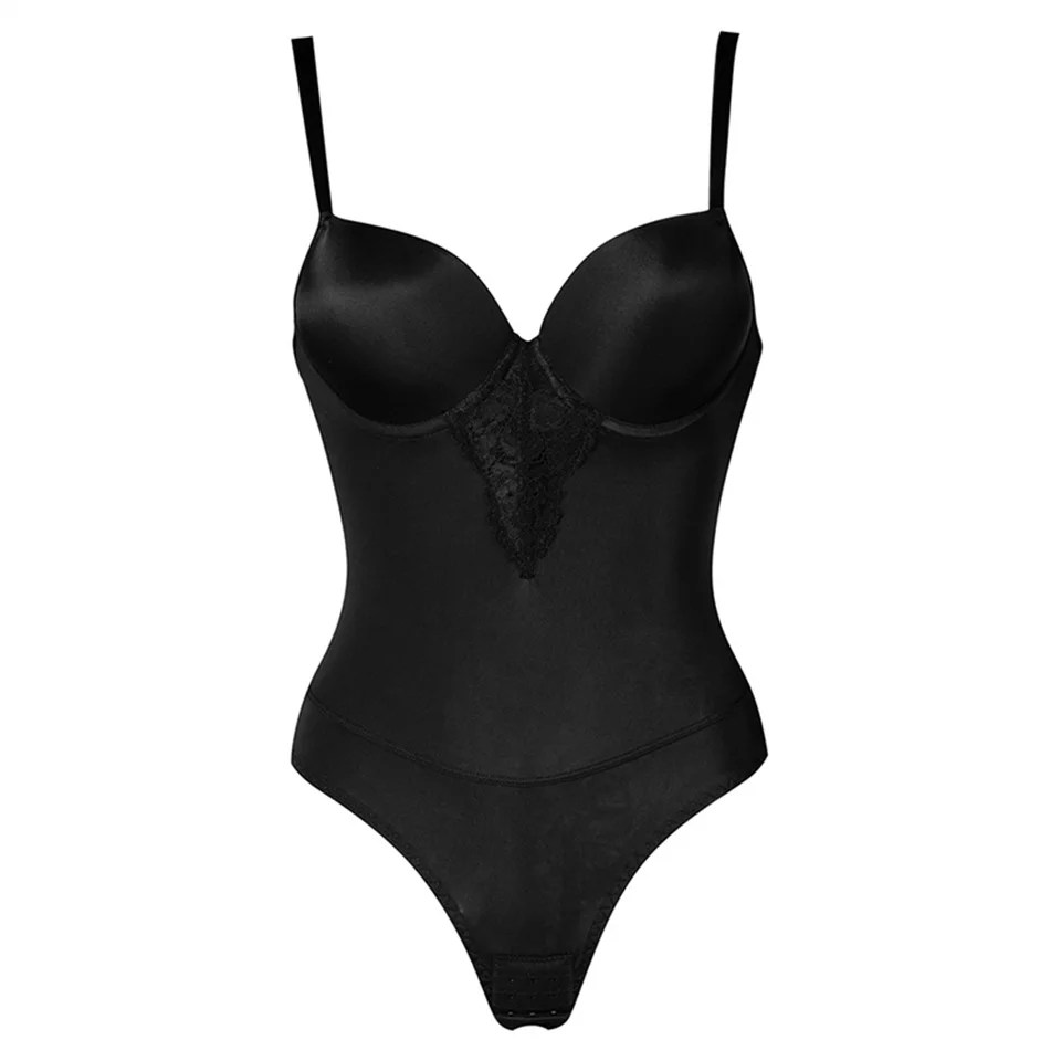 Spitzen-Bodysuit mit Füllschale für Damen, Hautfarbene Enge Bodys, Einfarbiger Netz-Bodysuit, Sexy Shapewear, Figurformender Body – Detail 8