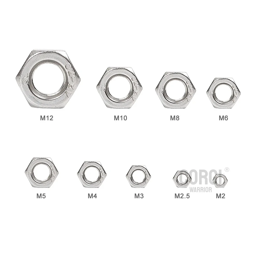 10 Sizes 180-360 304 Pieces Stainless Steel Hex Nuts Assortment Kit M1.6 M2 M2.5 M3 M4 M5 M6 M8 M10 M12 Metric Hardware Nuts Set