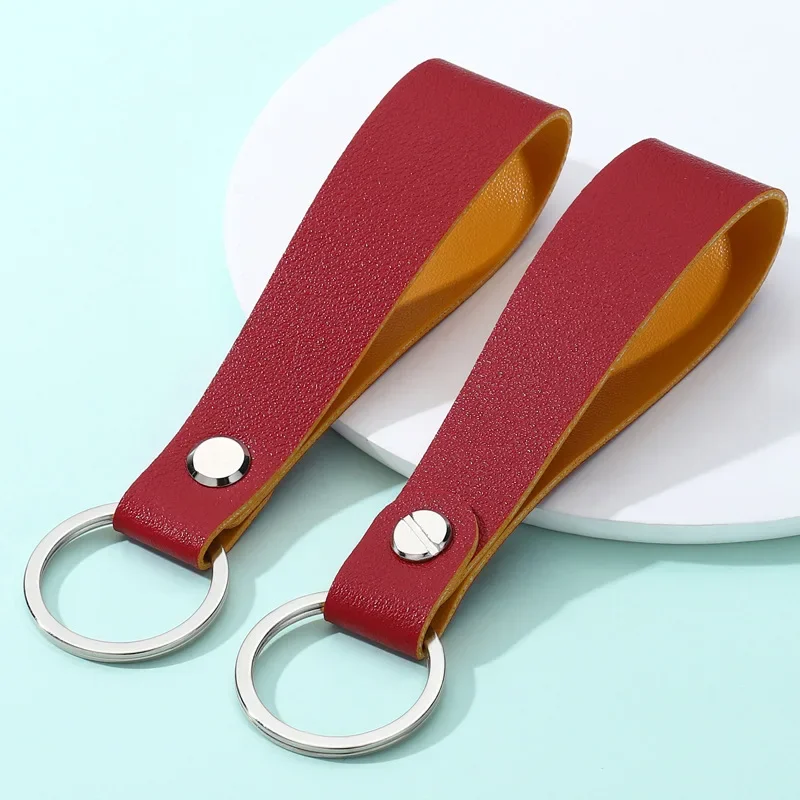 Personalized Name Number Double-sides Color PU Leather Keychain Business Keyring Gift Laser Custom Logo Car Bag Key Chain Ring