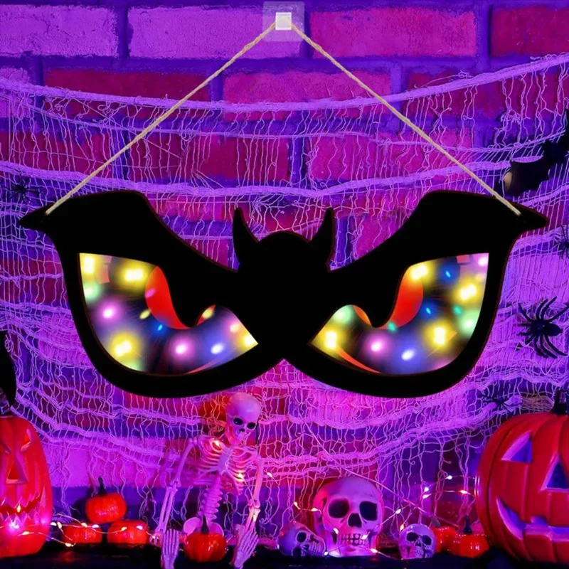 Occhi luminosi in legno pendenti a LED per feste di Halloween senza batteria Decorazione per la casa per feste di Halloween