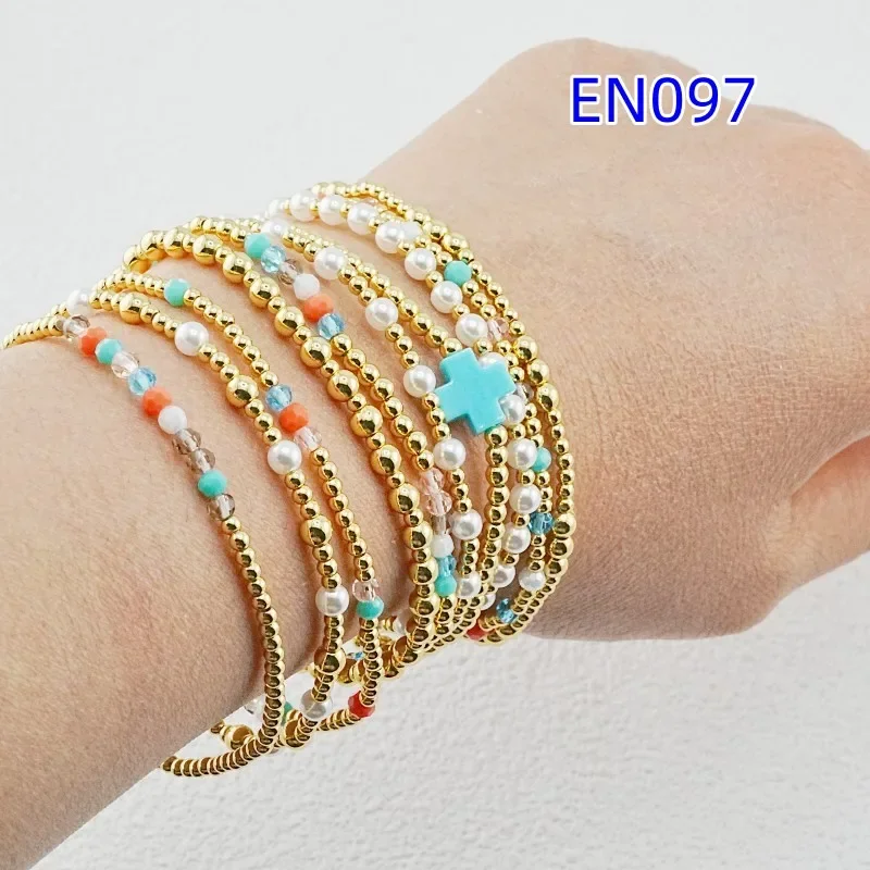 YozyCraft Cross Charm Colorful Beads&Pearl Stack of 10 Bracelets, Fashion Jewelry Gift for Women Daily Layering