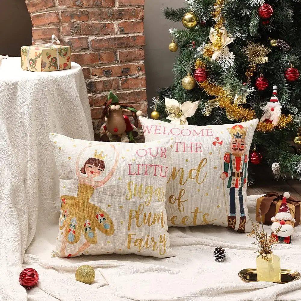 Merry Christmas Nutcracker Throw Pillowcase Winter Holiday Party Cushion Cover Sofa Christmas Decoration 45x45 pillow case