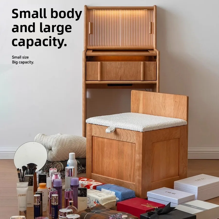 

Dresser Bedroom Cherry Wood Small Dresser Solid Wood Dresser Storage Cabinet Integrated with Storage Stool