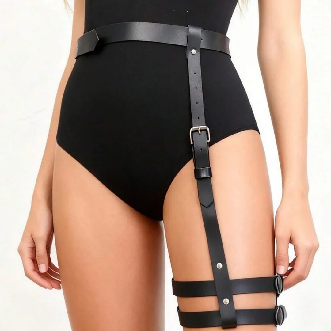 Punk Bein Strumpfband Harness Gürtel Schwarz Einstellbare PU Bund Gothic Oberschenkel Gürtel Party Rave Zubehör Für Frauen