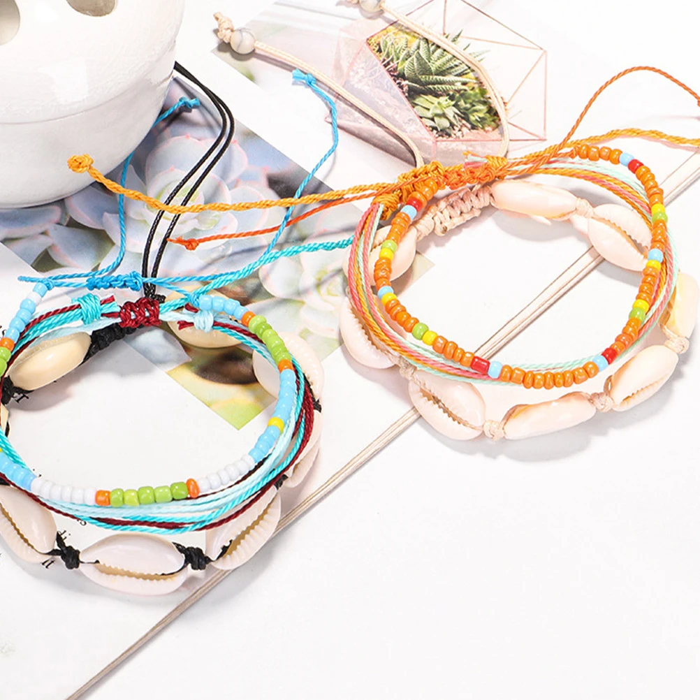 

3Pcs Bohemian Anklets Orange Woven Wax Thread Strong Chain Fashion Anklet Foot Jewelry Women Gift Ankle Chain