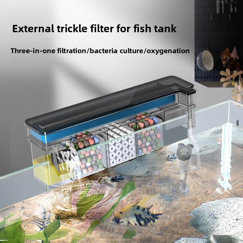 

Hang-on Aquarium Drip Filter - 3-in-1 Waterfall Filter, External Top Bio-Filtration & Oxygen Pump for Fish Tank
